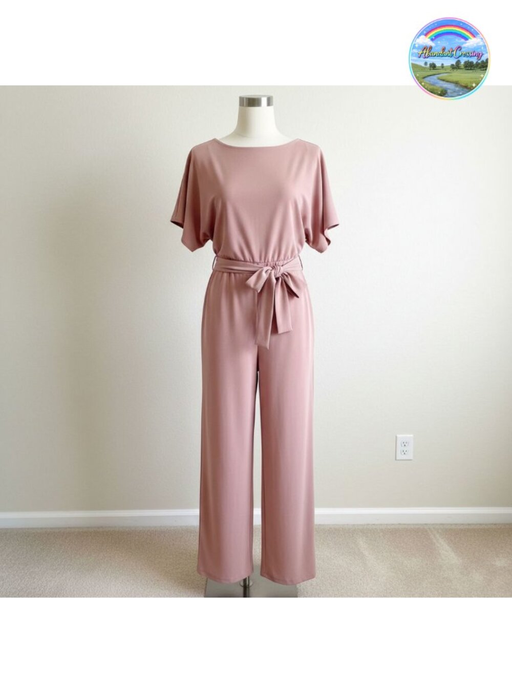 Women's Short Sleeve Belted Wide Leg Jumpsuit Long Pant Romper